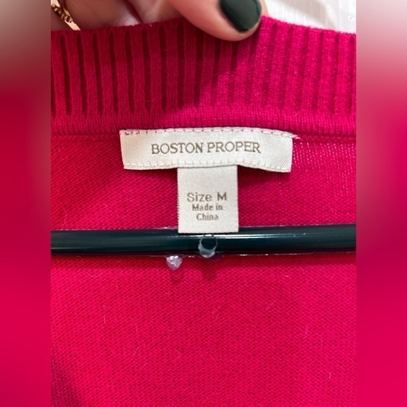 Boston Proper Mixed Media Sweater Pink V Neck Long Sleeve Women's Size M - Picture 3 of 6
